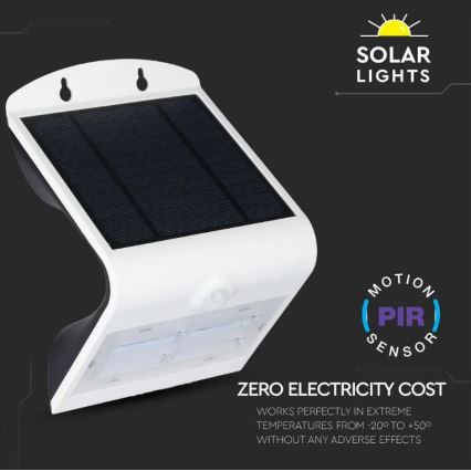LED sieninis šviestuvas su jutikliu, įkraunamas saulės energija LED/3W/3,7V 3000/4000K IP65 2000 mAh balta
