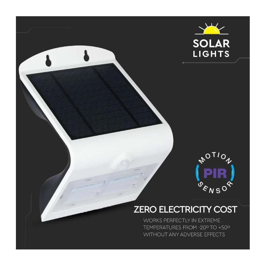 LED sieninis šviestuvas su jutikliu, įkraunamas saulės energija LED/3W/3,7V 3000/4000K IP65 2000 mAh balta