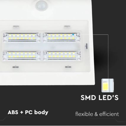 LED sieninis šviestuvas su jutikliu, įkraunamas saulės energija LED/3W/3,7V 3000/4000K IP65 2000 mAh balta