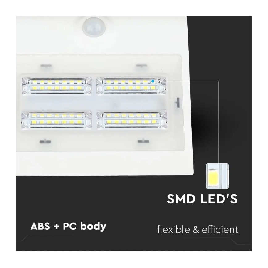 LED sieninis šviestuvas su jutikliu, įkraunamas saulės energija LED/3W/3,7V 3000/4000K IP65 2000 mAh balta