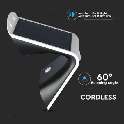 LED sieninis šviestuvas su jutikliu, įkraunamas saulės energija LED/3W/3,7V 3000/4000K IP65 2000 mAh balta