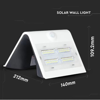 LED sieninis šviestuvas su jutikliu, įkraunamas saulės energija LED/3W/3,7V 3000/4000K IP65 2000 mAh balta