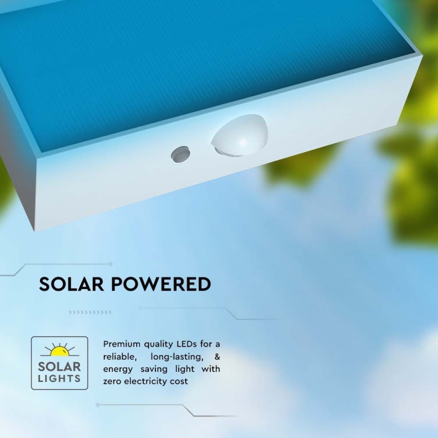 LED sieninis šviestuvas su jutikliu, įkraunamas saulės energija LED/3W/3,7V 3000K/4000K IP65 balta