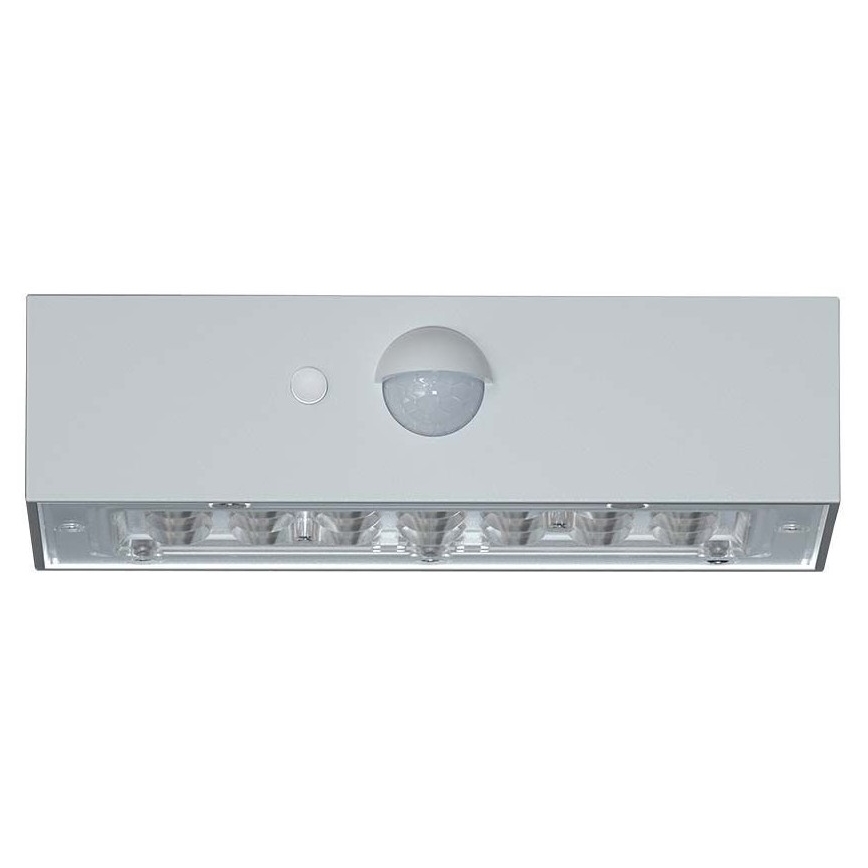 LED sieninis šviestuvas su jutikliu, įkraunamas saulės energija LED/3W/3,7V 3000K/4000K IP65 balta