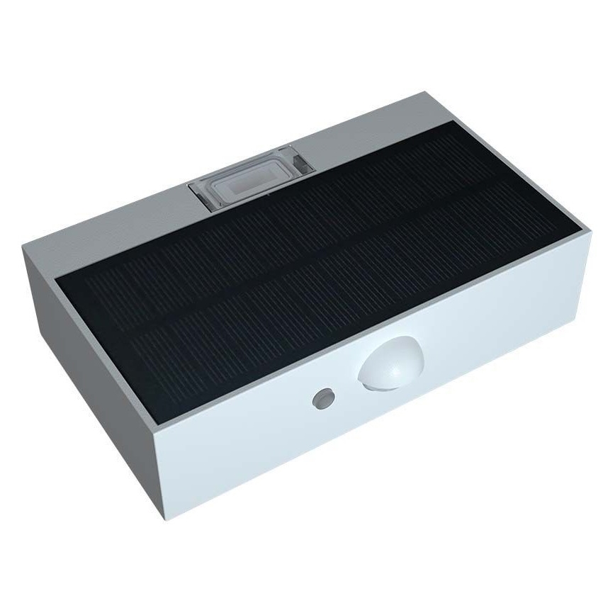 LED sieninis šviestuvas su jutikliu, įkraunamas saulės energija LED/3W/3,7V 3000K/4000K IP65 balta