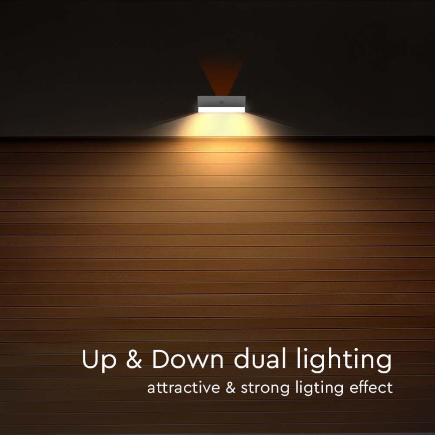 LED sieninis šviestuvas su jutikliu, įkraunamas saulės energija LED/3W/3,7V 3000K/4000K IP65 balta