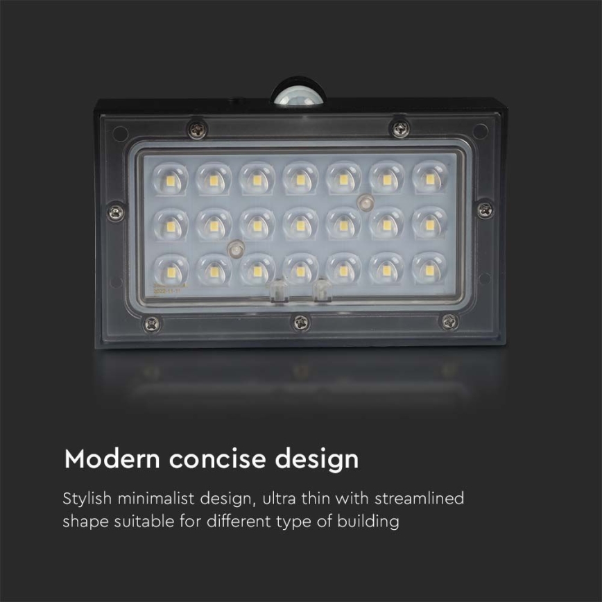 LED sieninis šviestuvas su jutikliu, įkraunamas saulės energija LED/3W/3,7V 3000K/4000K IP65 juoda
