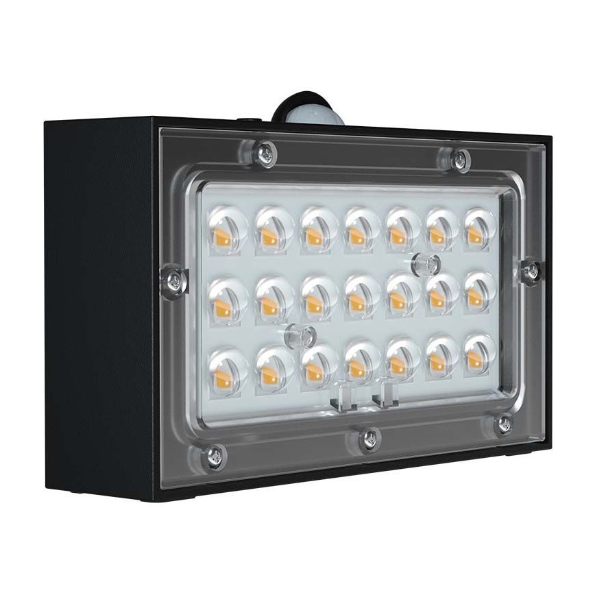 LED sieninis šviestuvas su jutikliu, įkraunamas saulės energija LED/3W/3,7V 3000K/4000K IP65 juoda