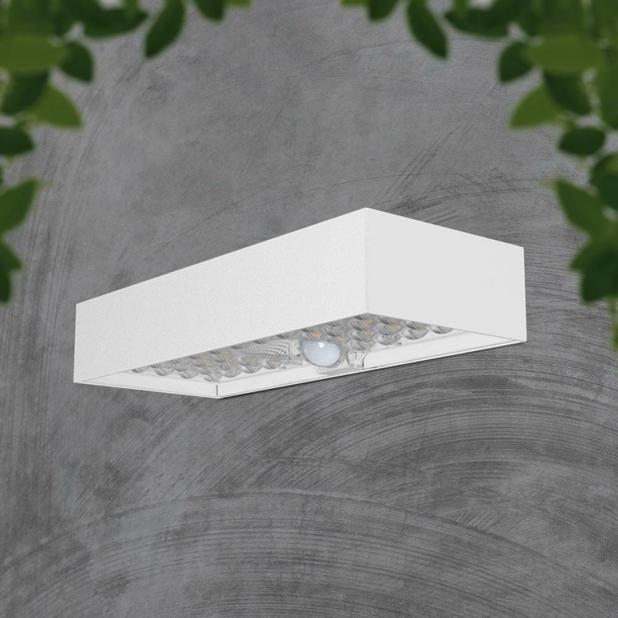 LED sieninis šviestuvas su jutikliu, įkraunamas saulės energija LED/6W/3,7V IP65 4000K 3000 mAh balta