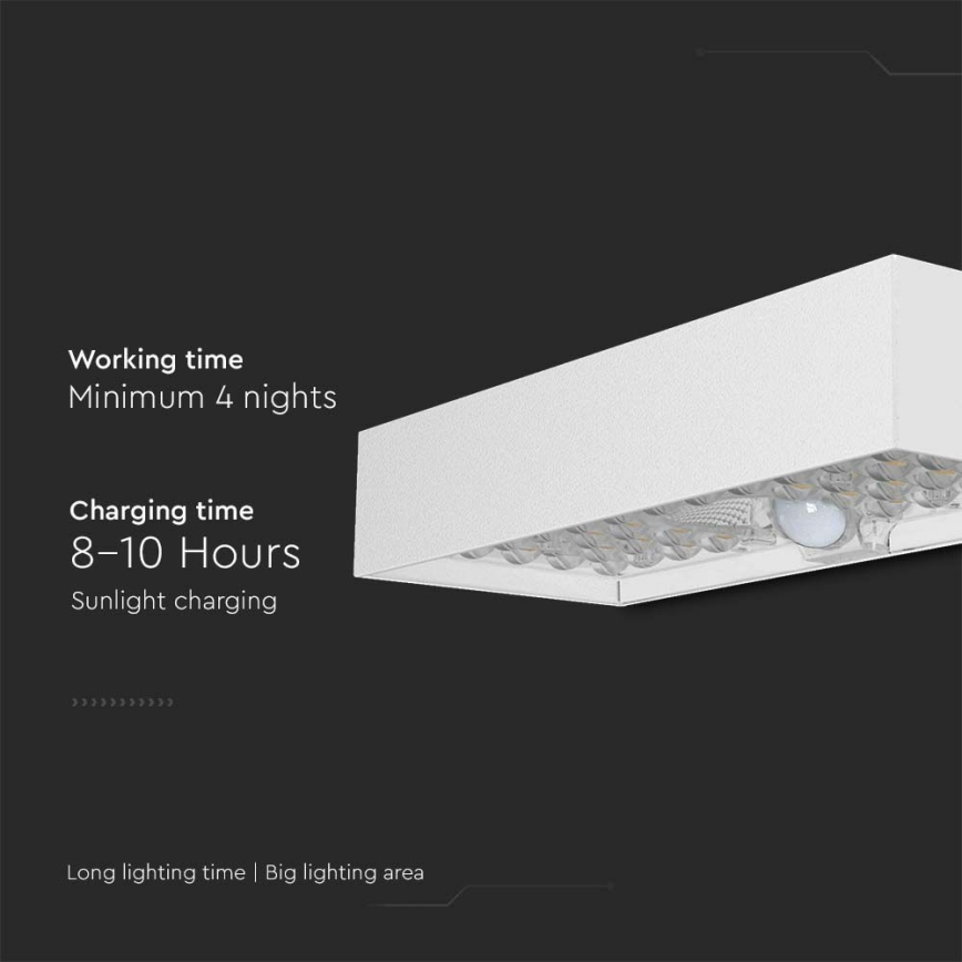 LED sieninis šviestuvas su jutikliu, įkraunamas saulės energija LED/6W/3,7V IP65 4000K 3000 mAh balta