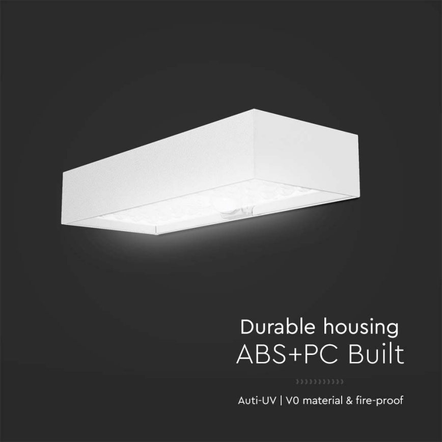 LED sieninis šviestuvas su jutikliu, įkraunamas saulės energija LED/6W/3,7V IP65 4000K 3000 mAh balta
