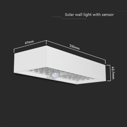 LED sieninis šviestuvas su jutikliu, įkraunamas saulės energija LED/6W/3,7V IP65 4000K 3000 mAh balta