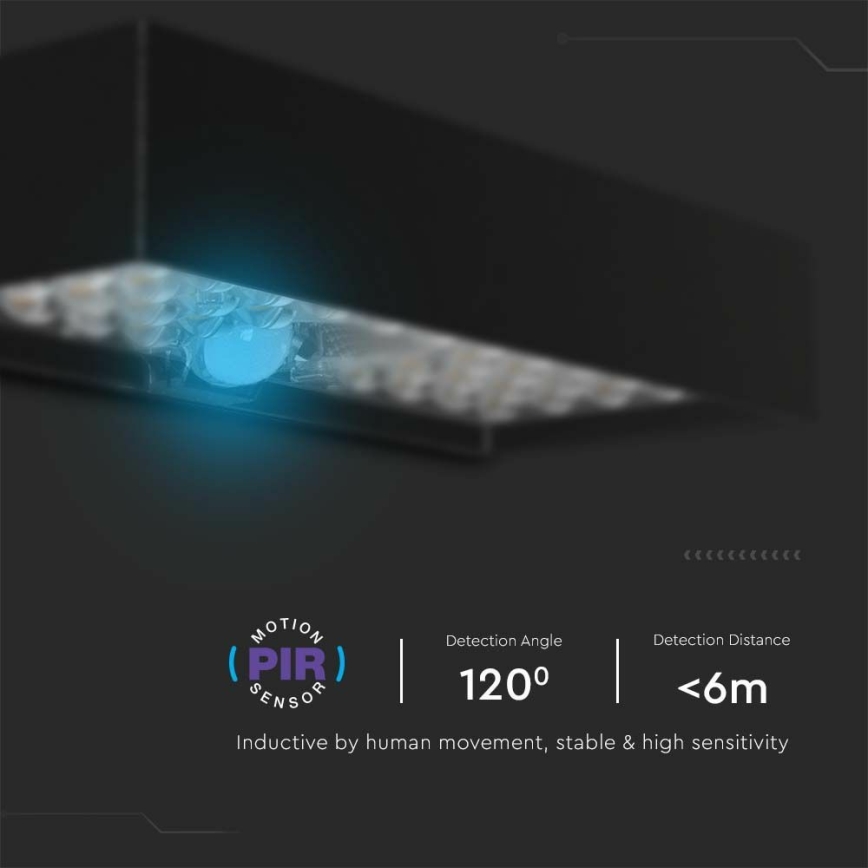 LED sieninis šviestuvas su jutikliu, įkraunamas saulės energija LED/6W/3,7V IP65 4000K 3000 mAh juoda