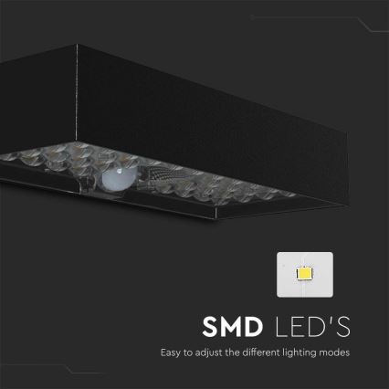 LED sieninis šviestuvas su jutikliu, įkraunamas saulės energija LED/6W/3,7V IP65 4000K 3000 mAh juoda