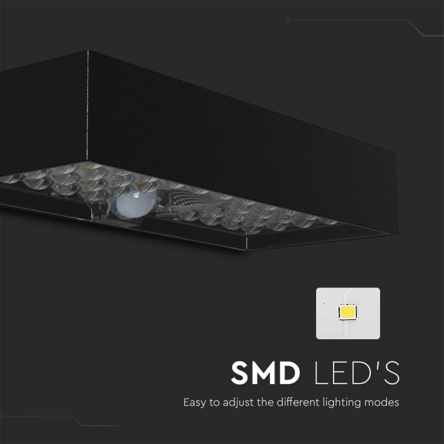 LED sieninis šviestuvas su jutikliu, įkraunamas saulės energija LED/6W/3,7V IP65 4000K 3000 mAh juoda