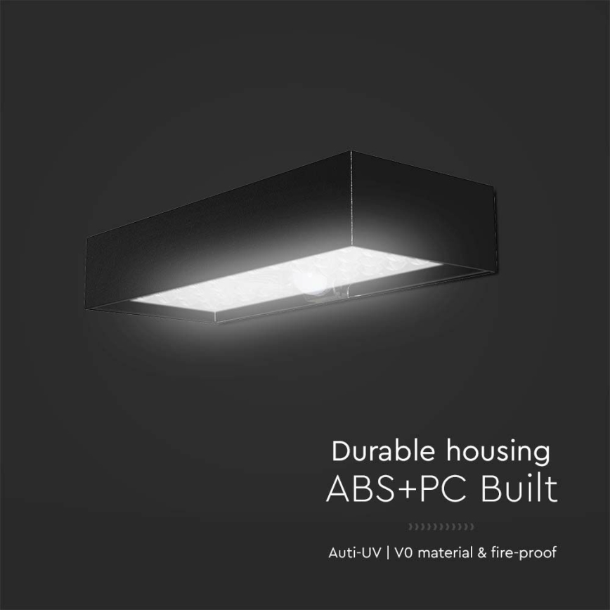 LED sieninis šviestuvas su jutikliu, įkraunamas saulės energija LED/6W/3,7V IP65 4000K 3000 mAh juoda
