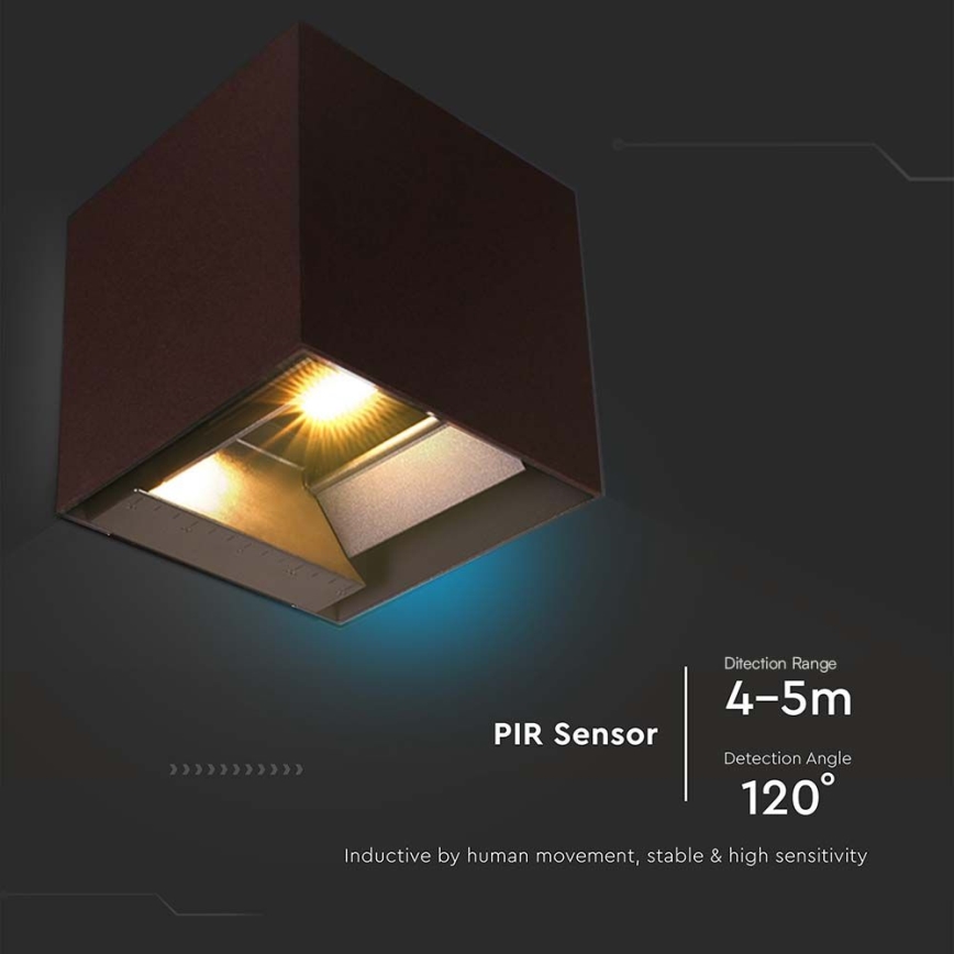 LED sieninis šviestuvas su jutikliu, įkraunamas saulės energija LED/9W/3,7V 3000/4000/5000K 2600 mAh IP65 ruda