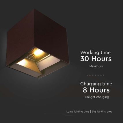 LED sieninis šviestuvas su jutikliu, įkraunamas saulės energija LED/9W/3,7V 3000/4000/5000K 2600 mAh IP65 ruda