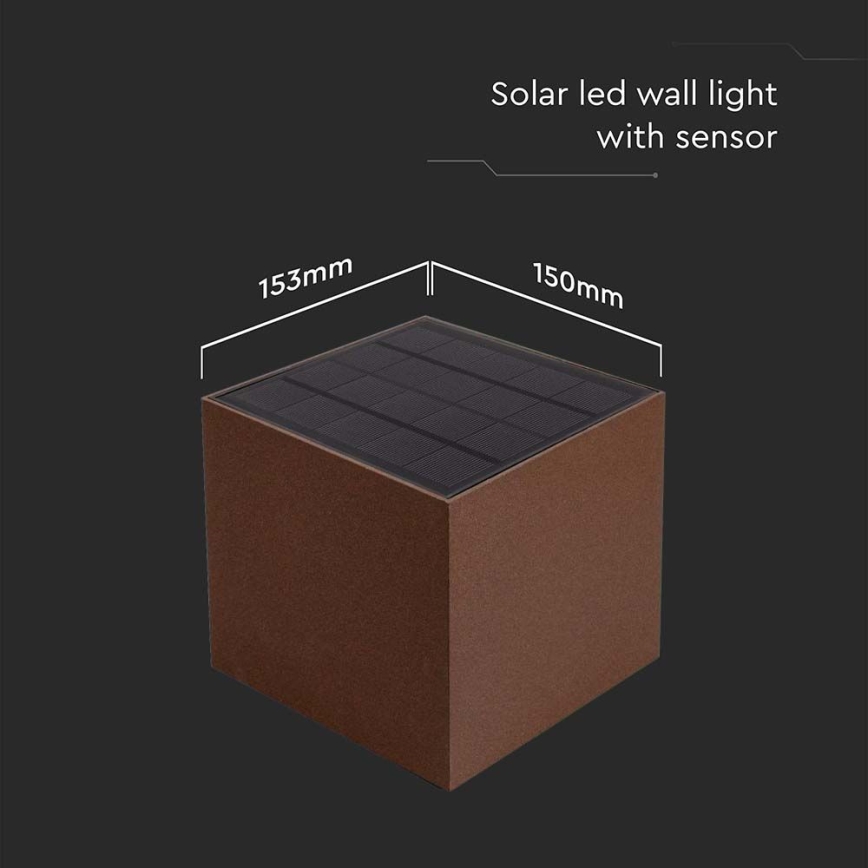 LED sieninis šviestuvas su jutikliu, įkraunamas saulės energija LED/9W/3,7V 3000/4000/5000K 2600 mAh IP65 ruda