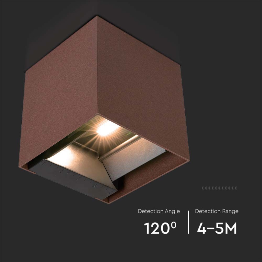 LED sieninis šviestuvas su jutikliu, įkraunamas saulės energija LED/9W/3,7V IP65 3000K ruda