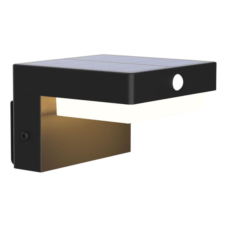 LED sieninis šviestuvas su jutikliu, įkraunamas saulės energija MALI LED/4,5W/3,7V 2000 mAh IP44 juoda