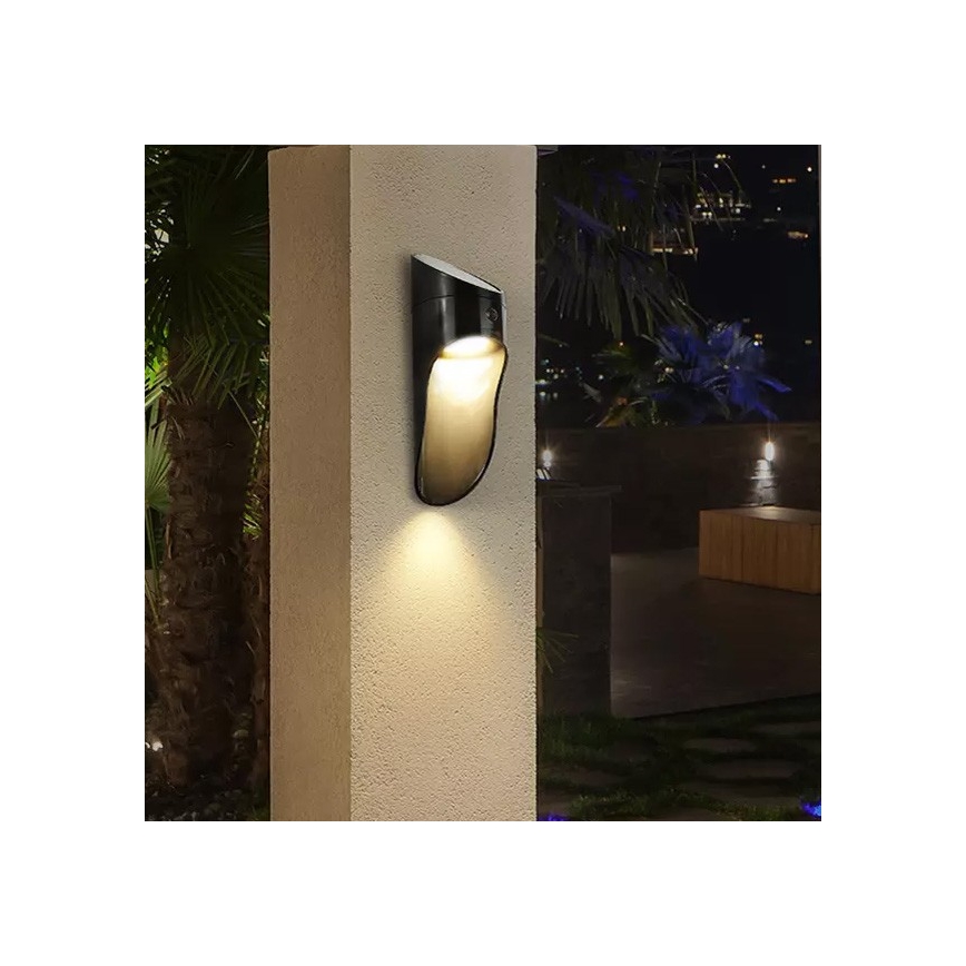 LED sieninis šviestuvas su jutikliu, įkraunamas saulės energija PALESA LED/1W/3,7V IP65 1800 mAh juoda