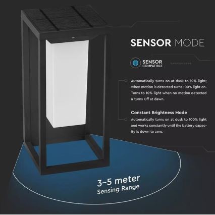 LED sieninis šviestuvas su jutikliu, įkraunamas saulės energija SAMSUNG CHIP LED/2W/3,7V IP65 2600 mAh