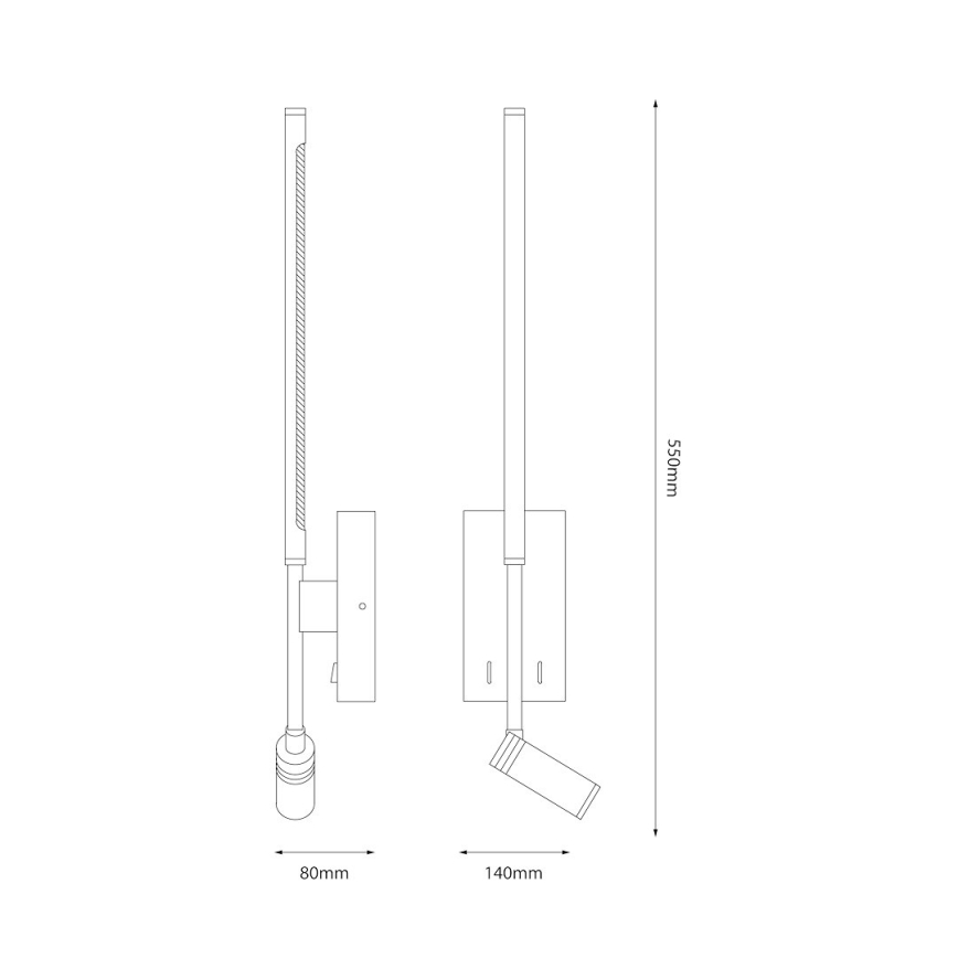 LED sieninis šviestuvas TORCH LED/6W/230V + LED/3W juodas