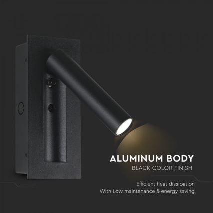 LED sieninis taškinis šviestuvas LED/2W/230V 3000K juodas