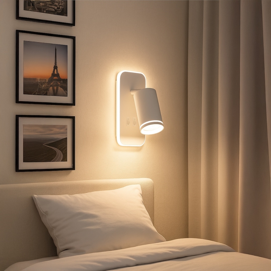 LED sieninis taškinis šviestuvas PIPE 1xGU10/10W/230V + LED/6W baltas