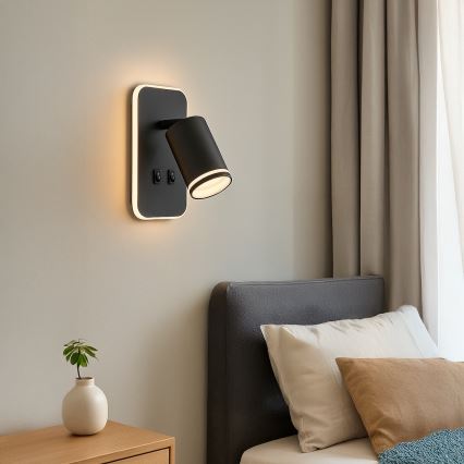 LED sieninis taškinis šviestuvas PIPE 1xGU10/10W/230V + LED/6W juodas