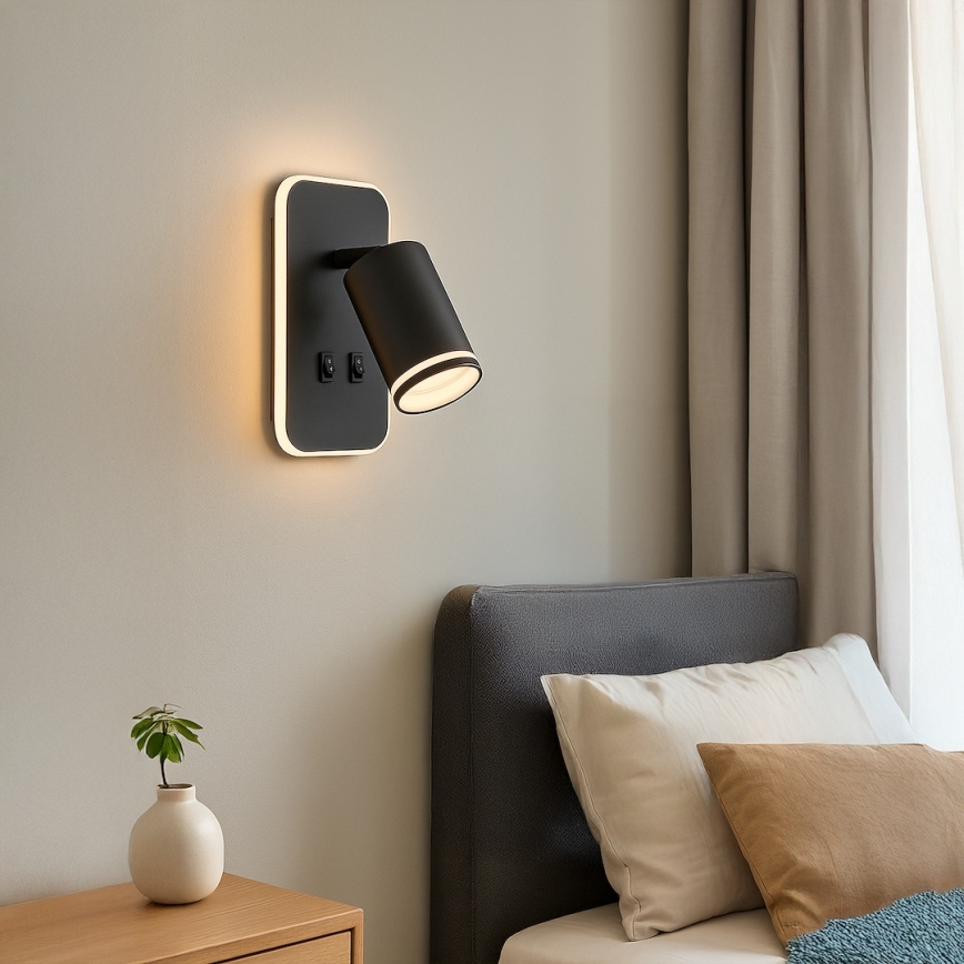 LED sieninis taškinis šviestuvas PIPE 1xGU10/10W/230V + LED/6W juodas
