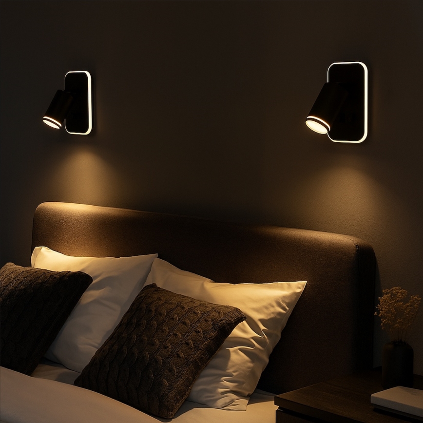 LED sieninis taškinis šviestuvas PIPE 1xGU10/10W/230V + LED/6W juodas