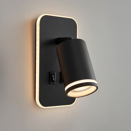LED sieninis taškinis šviestuvas PIPE 1xGU10/10W/230V + LED/6W juodas