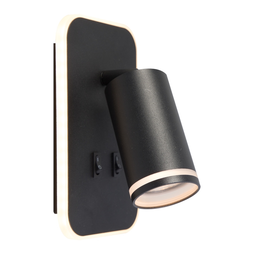 LED sieninis taškinis šviestuvas PIPE 1xGU10/10W/230V + LED/6W juodas