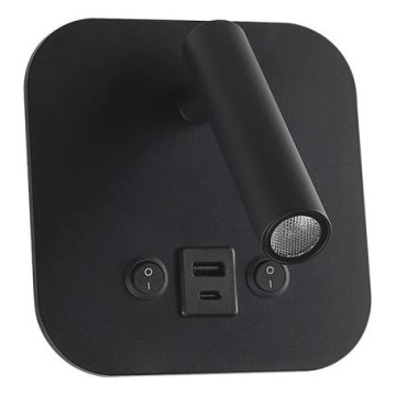LED sieninis taškinis šviestuvas su USB prievadu LED/8W/230V 3000K juodas