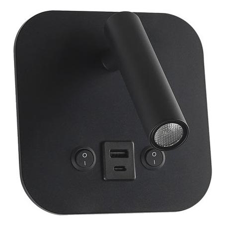 LED sieninis taškinis šviestuvas su USB prievadu LED/8W/230V 3000K juodas