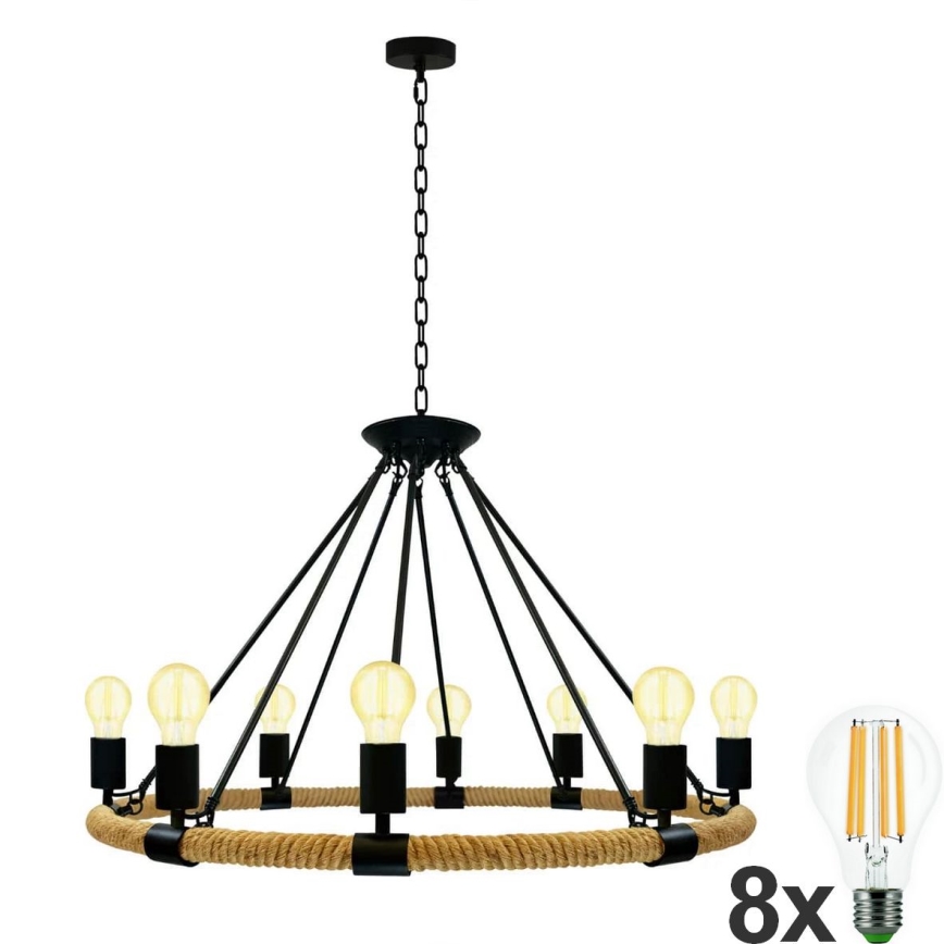 LED Sietynas, kabinamas ant grandinės ROPE ARTHUR 8xE27/6W/230V
