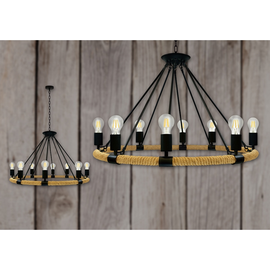LED Sietynas, kabinamas ant grandinės ROPE ARTHUR 8xE27/6W/230V