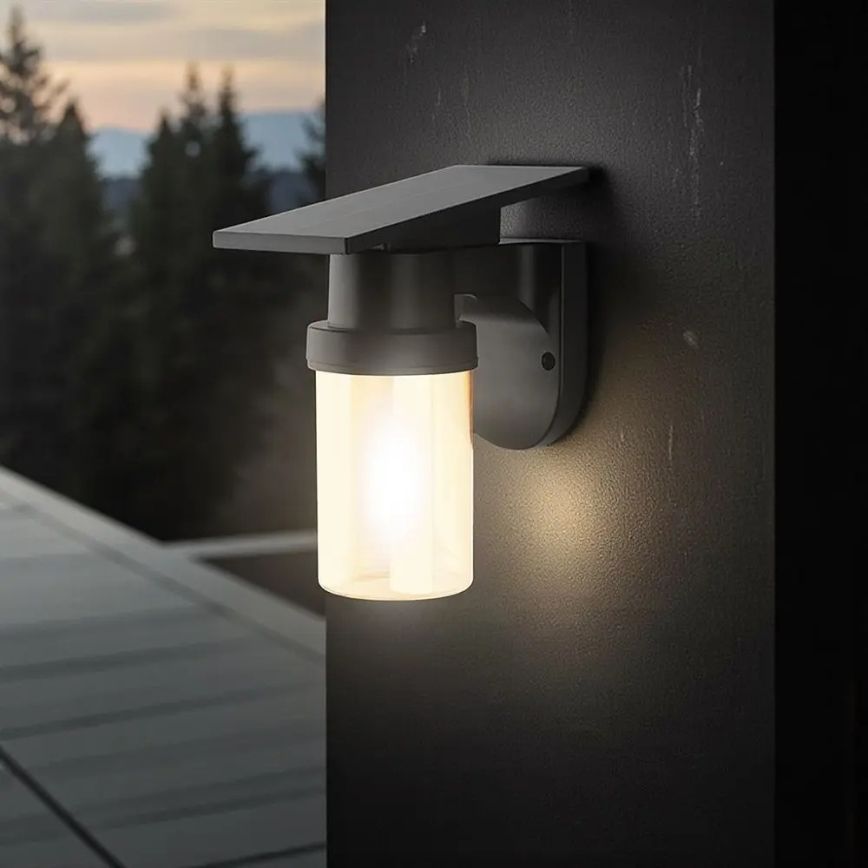 LED saulės sieninė lempa LED/3,7V 2700/3200/5000K IP54 1800 mAh juoda/dūminė smėlinė + nuotolinio valdymo pultas
