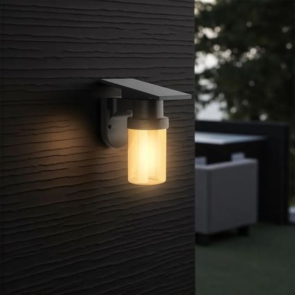 LED saulės sieninė lempa LED/3,7V 2700/3200/5000K IP54 1800 mAh juoda/dūminė smėlinė + nuotolinio valdymo pultas