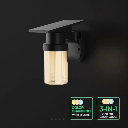 LED saulės sieninė lempa LED/3,7V 2700/3200/5000K IP54 1800 mAh juoda/dūminė smėlinė + nuotolinio valdymo pultas
