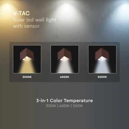 LED saulės sieninis šviestuvas su jutikliu LED/9W/3,7V 3000/4000/5000K IP65 2600 mAh rudas