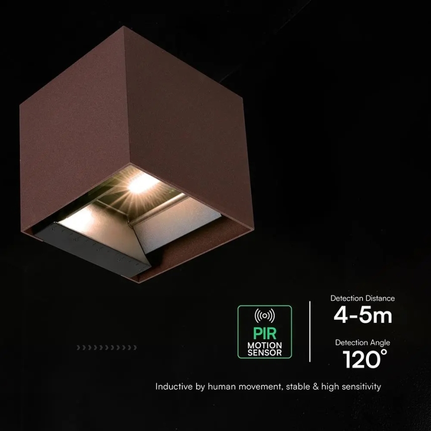 LED saulės sieninis šviestuvas su jutikliu LED/9W/3,7V 3000/4000/5000K IP65 2600 mAh rudas