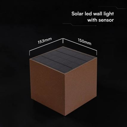LED saulės sieninis šviestuvas su jutikliu LED/9W/3,7V 3000/4000/5000K IP65 2600 mAh rudas