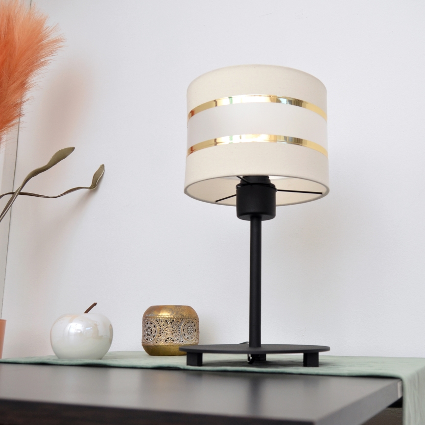 LED Stalinė lempa HELEN 1xE27/15W/230V kreminė/juoda/auksinė