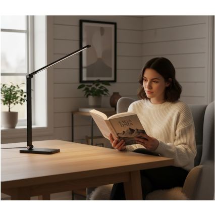 LED stalinis šviestuvas su reguliuojamu ryškumu ir belaidžiu QI įkrovimu NOBLITE Q LED/7W/230V 3000/4000/6500K juodas