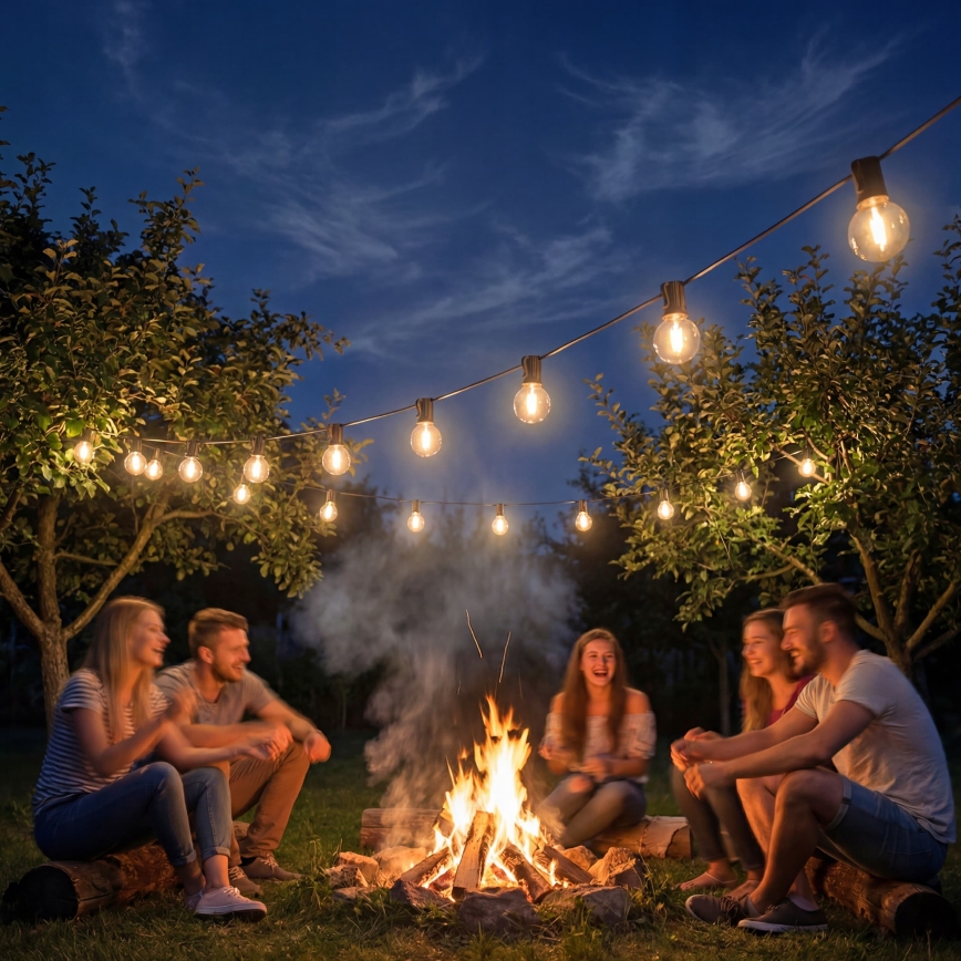 LED dimeriuojama lauko dekoratyvinė girlianda 36xE12/1W/24/230V 22,35 m IP65 juoda + su nuotoliniu pultu