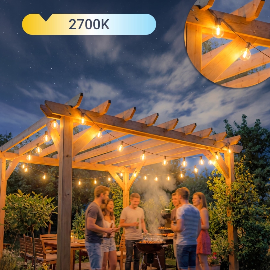LED dimeriuojama lauko dekoratyvinė girlianda 36xE12/1W/24/230V 22,35 m IP65 juoda + su nuotoliniu pultu