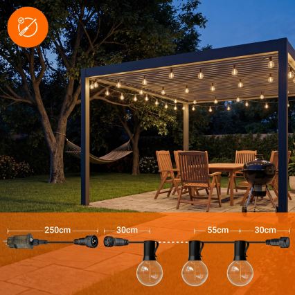 LED dimeriuojama lauko dekoratyvinė girlianda 36xE12/1W/24/230V 22,35 m IP65 juoda + su nuotoliniu pultu